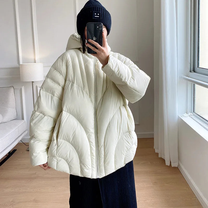 NEW Arrivals Fashion White Duck Down Jackets Women's Hooded Solid Color Warm Thick Coat Versatile Winter New Clothing 2VV1913