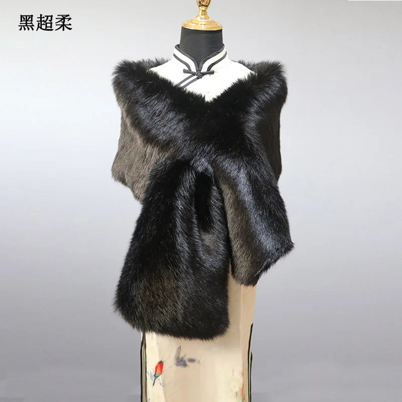 NEW Arrivals 32 Colors 160*22cm Women Luxury Warm Faux Fox Fur Shawl Winter Ladies Plush Scarf Wraps Cloak Coat Wedding Long Cape Scarves Girls Ladies Luxury Fashion Clothing Products