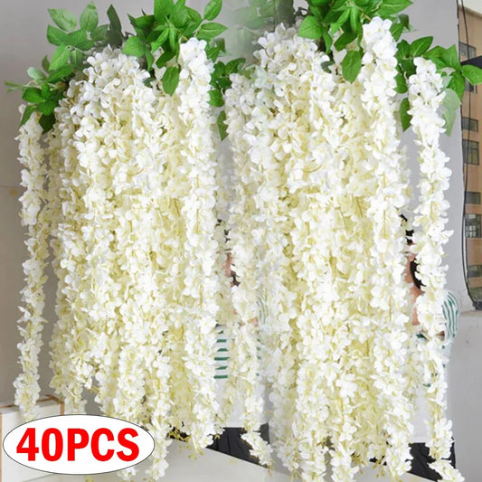 100CM 20PC Artificial Wisteria Flowers Wedding Garland Vine Rattan Hanging Wall Fake Flowers for Garden Party Wedding Home Decor