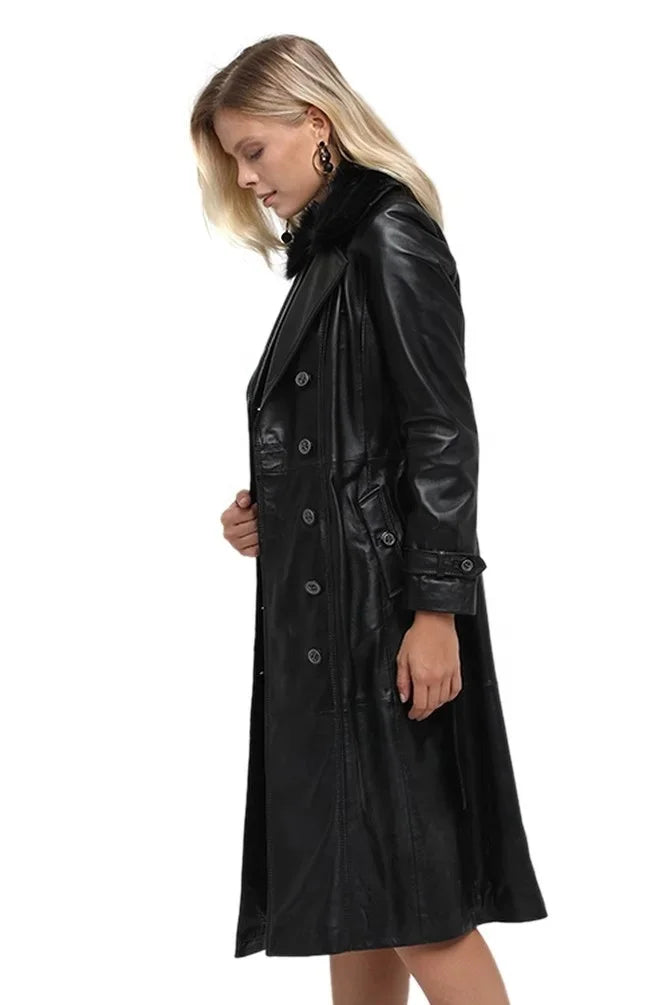 HOT SALE 8 Colors S-5XL Plus Size New Arrival Women's Genuine Sheepskin Leather Coat with Sheepskin  Knee-Length New Trending Breathable Waterproof Windbreaker Long Trench Ladies Winter Apparel Supplies.