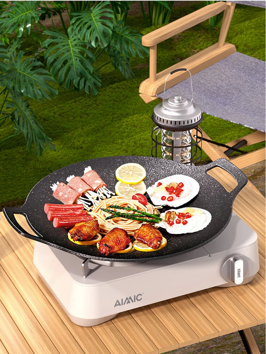 28/30/32/34/38cm Grill Pan Korean Round Non-Stick Barbecue Plate Outdoor Travel Camping BBQ Frying Pan Barbecue Accessories