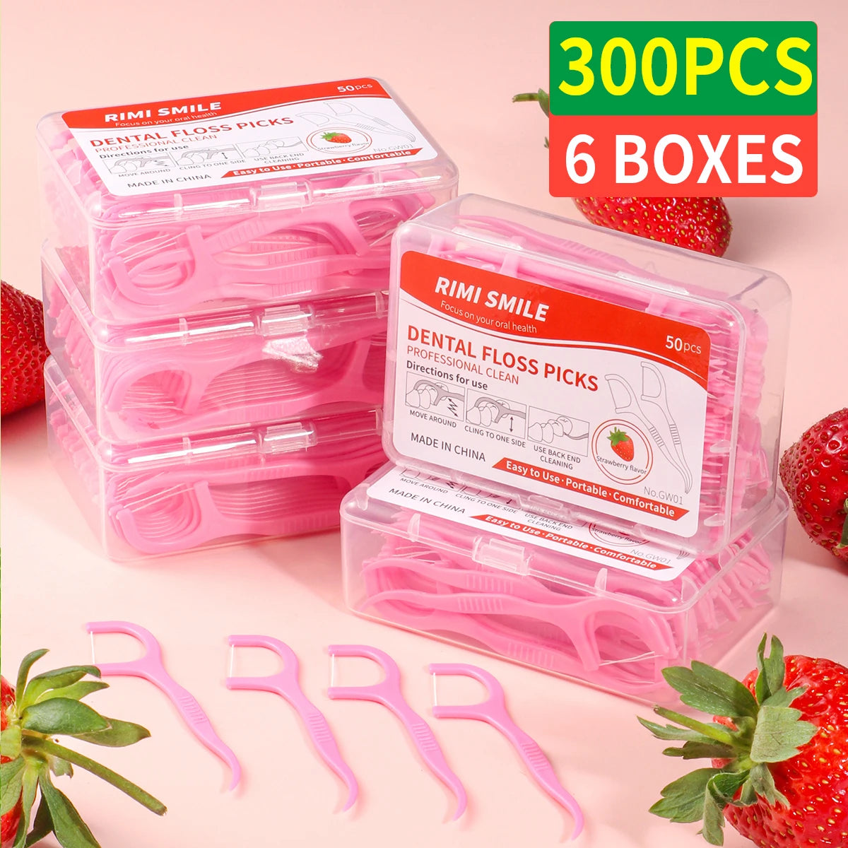NEW 600PCS Set Strawberry Flavored Dental Floss Picks - Fresh Mouth High Aesthetic Pink Disposable Oral Care Hygiene Accessories