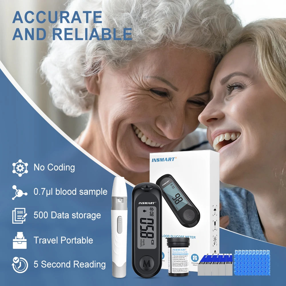 NEW  Blood Glucose Meter Diabetes Testing Kit 50 Blood Glucose Test Strip Glucometer Kit Blood Sugar Monitor 5S Set Fast Result Health Care Supplies Medical Accessories