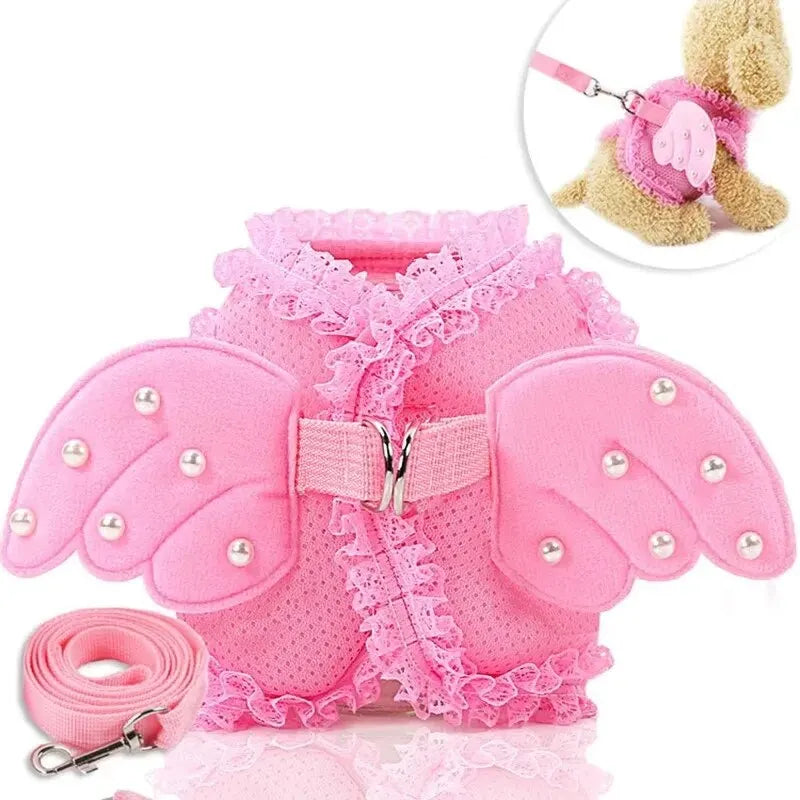 Angel Pet Dog Leashes Lace Mesh Pet Dog Harness Pearls Wing Adjustable Harness For Small Dogs Cats Pet Accessories