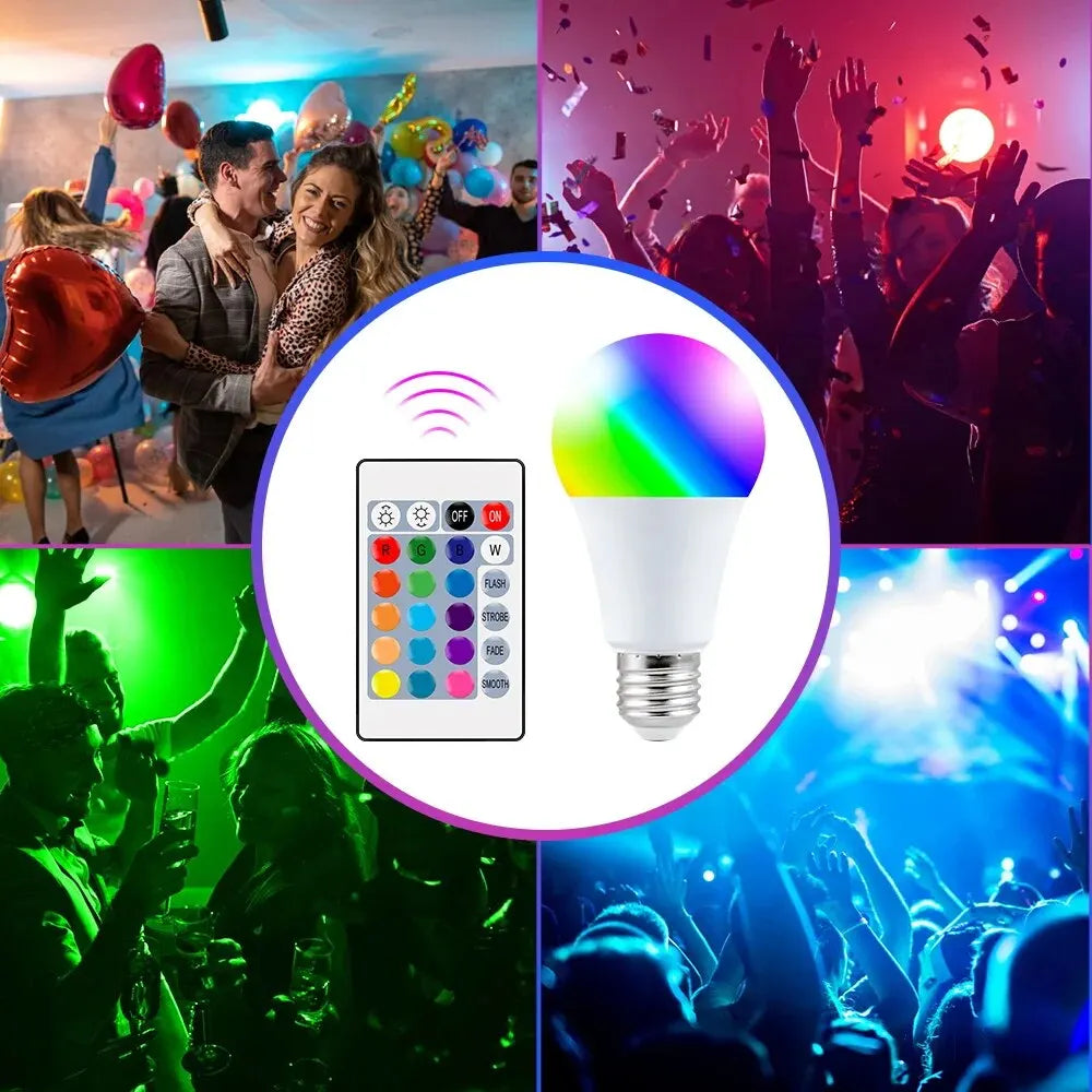 NEW Arrivals 16 Colors RGB Bulb LED Multicolor Bulb E27 220V Household Lighting Dimmable 24 Key Remote Control Smart Lamp Romantic Atmosphere Bedroom Living Room Light