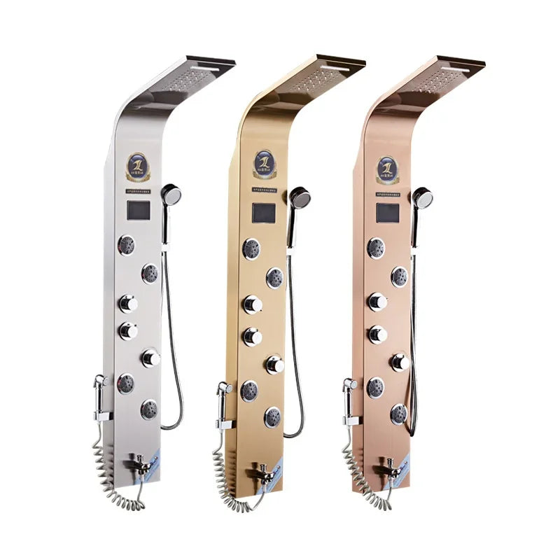 Luxury Stainless Steel Home Improvement LED Lights Shower Faucets Luxury Bathroom Faucet Set Bather Thermostat Shower Screen Shower Electronic System Kit Home Bathroom Supplies