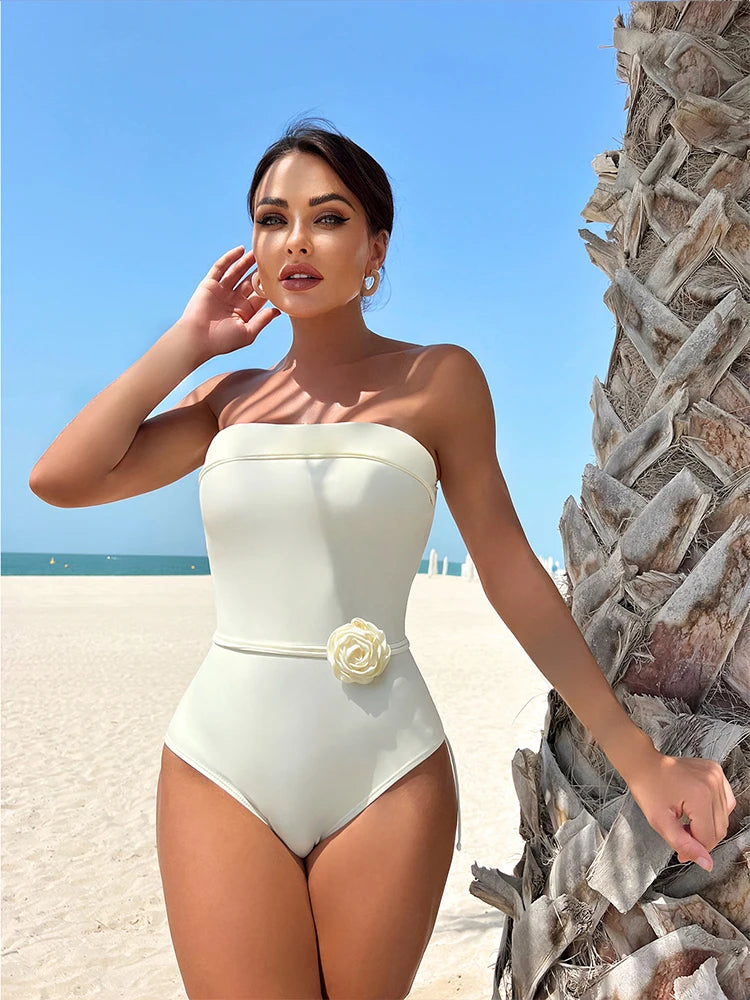 In-X White Bride Swimwear Korea Style One Piece Swimsuit Woman 2023 Luxury Elegant Swimwear Bandeau Bodysuit Girls Beachwear