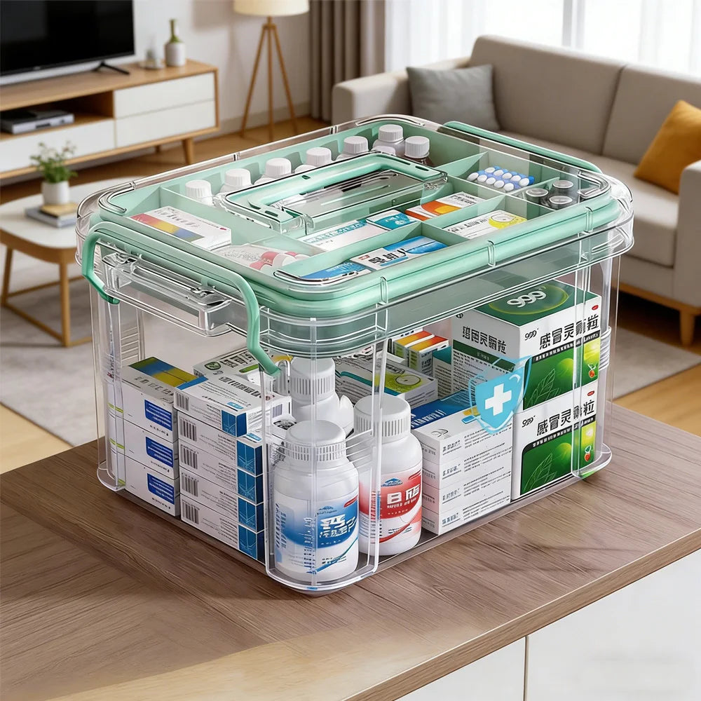 Small and Large Size Multifunctional Home Medical Box Double Layer Medicine Chest Portable Emergency Drug Storage Case Family First Aid Kit