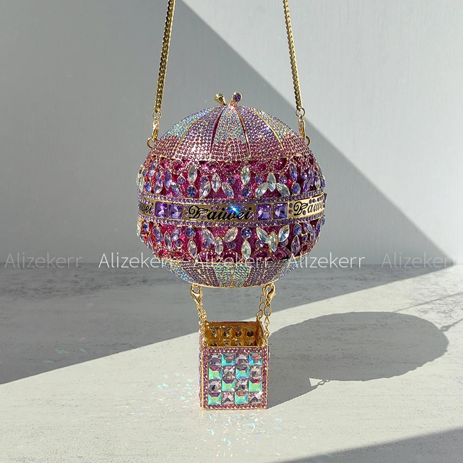 5 Colors  Hot Air Balloon Shaped Crystal Evening Wedding Party Luxury Bags Women Luxury Classy Unique Rhinestone Circular Clutch Purses Wedding Party