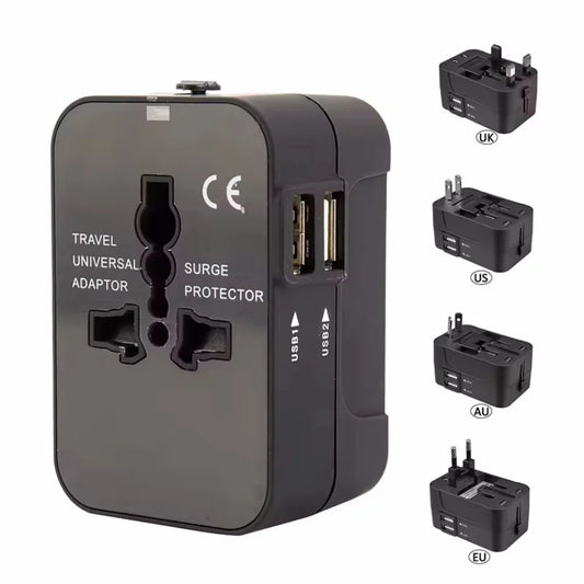 NEW Arrivals Universal Global Conversion Plug Travel Conversion Socket Dual USB Port EU UK US AU AC Power Charger Worldwide Adapter Outlet Converter Electrical Plug Overseas Hotels Business Trip