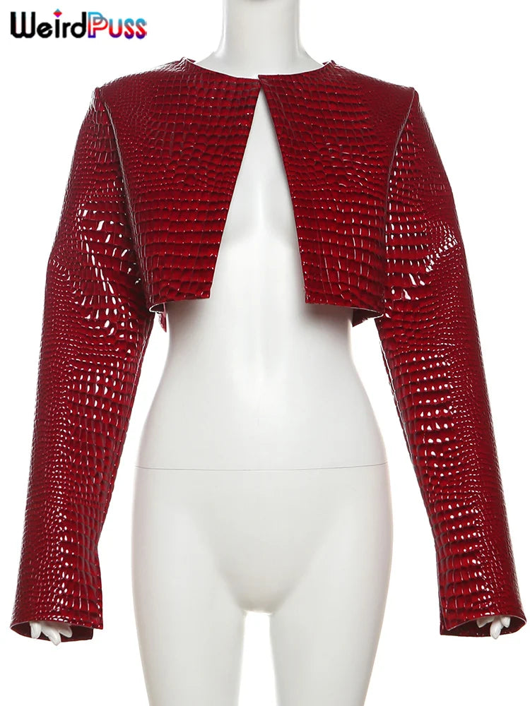 NEW Arrivals 3 Colors Leather Jacket Women Hipster Black/Pink/Snakeskin Fall Trend O-Neck Full Sleeve Street Wild Basic Outwear Crop Mini Coat Girls Luxury Fashion Clothing Supplies