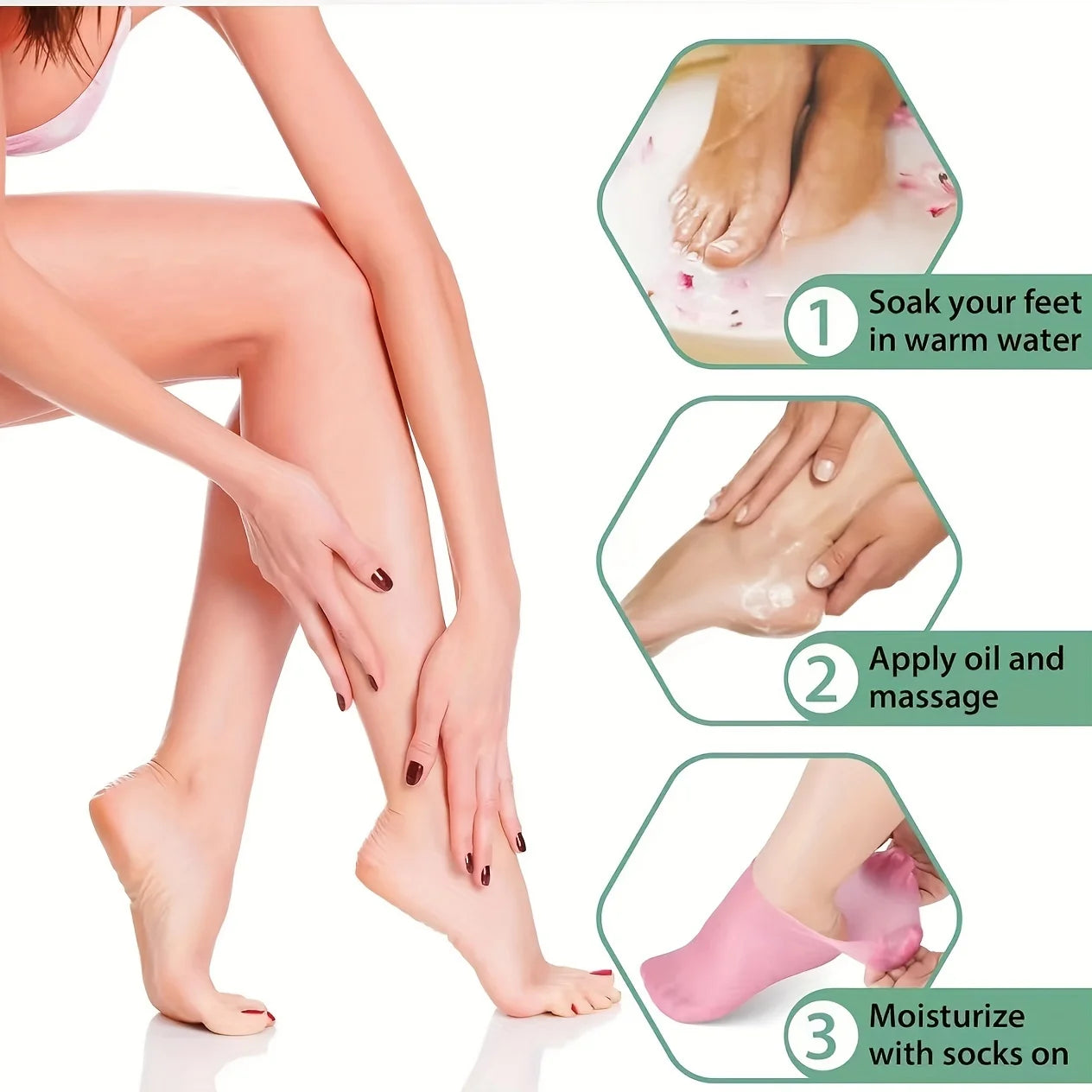 2 Pack Moisturizing Silicone Gel Socks for Dry Cracked Feet Nourishing Skin Lubricating Foot Care Massage Socks for Shoes Boots Sports Sneakers Foot Protection