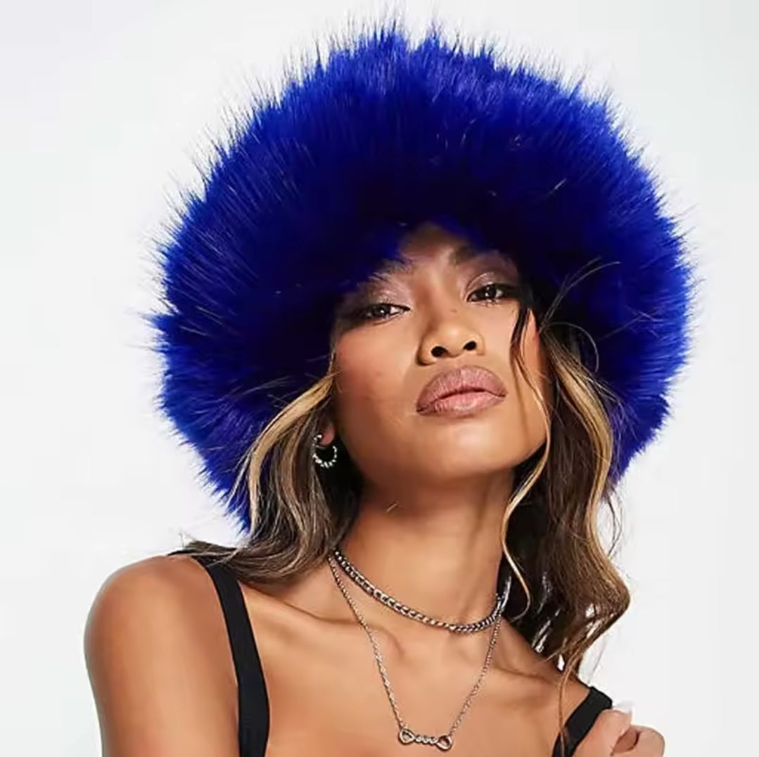 Big Faux Fur Fluffy Bucket Hat for Women Luxury Plush Winter Hat Thicken Snow Oversized Fur Bucket Hat Soft Big Panama Cap