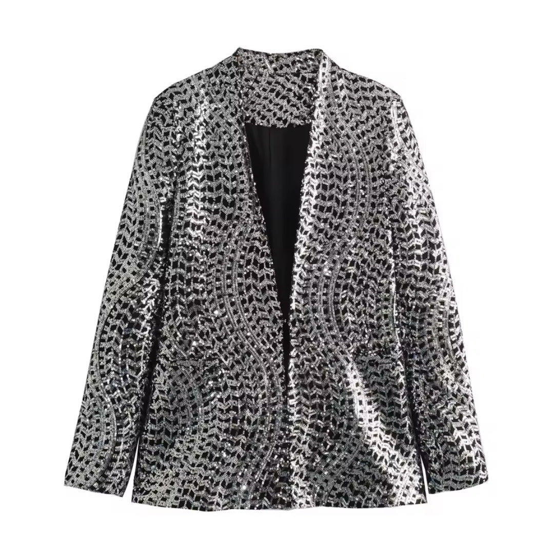 Vintage Chic Women Suit Solid V-Neck Long Sleeve Sequins Blazer Zipper Straight Shorts Fashion Autumn Winter Sets