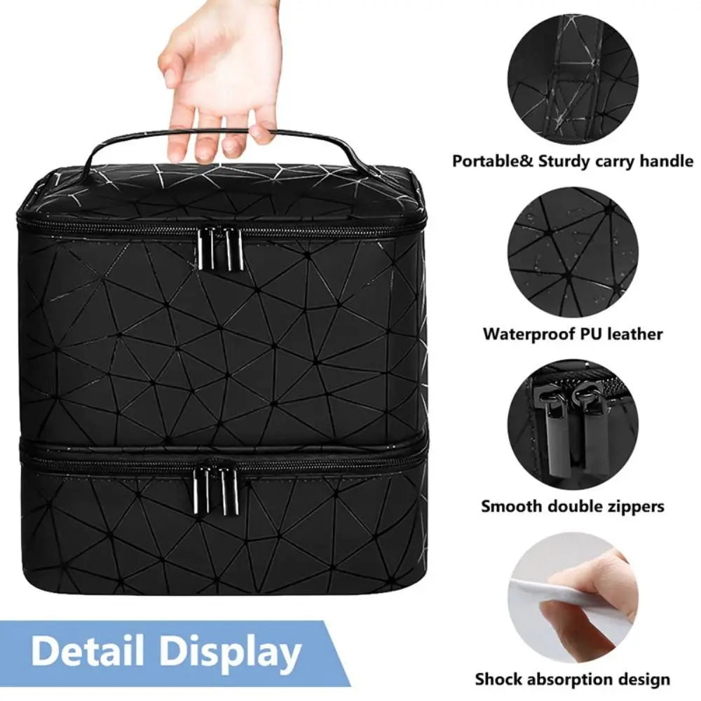 30 Grids Nylon Makeup Bag Double Layer Design Handbag Manicure Bag with Handle Professional Nail Case Cosmetic Organizer Bag