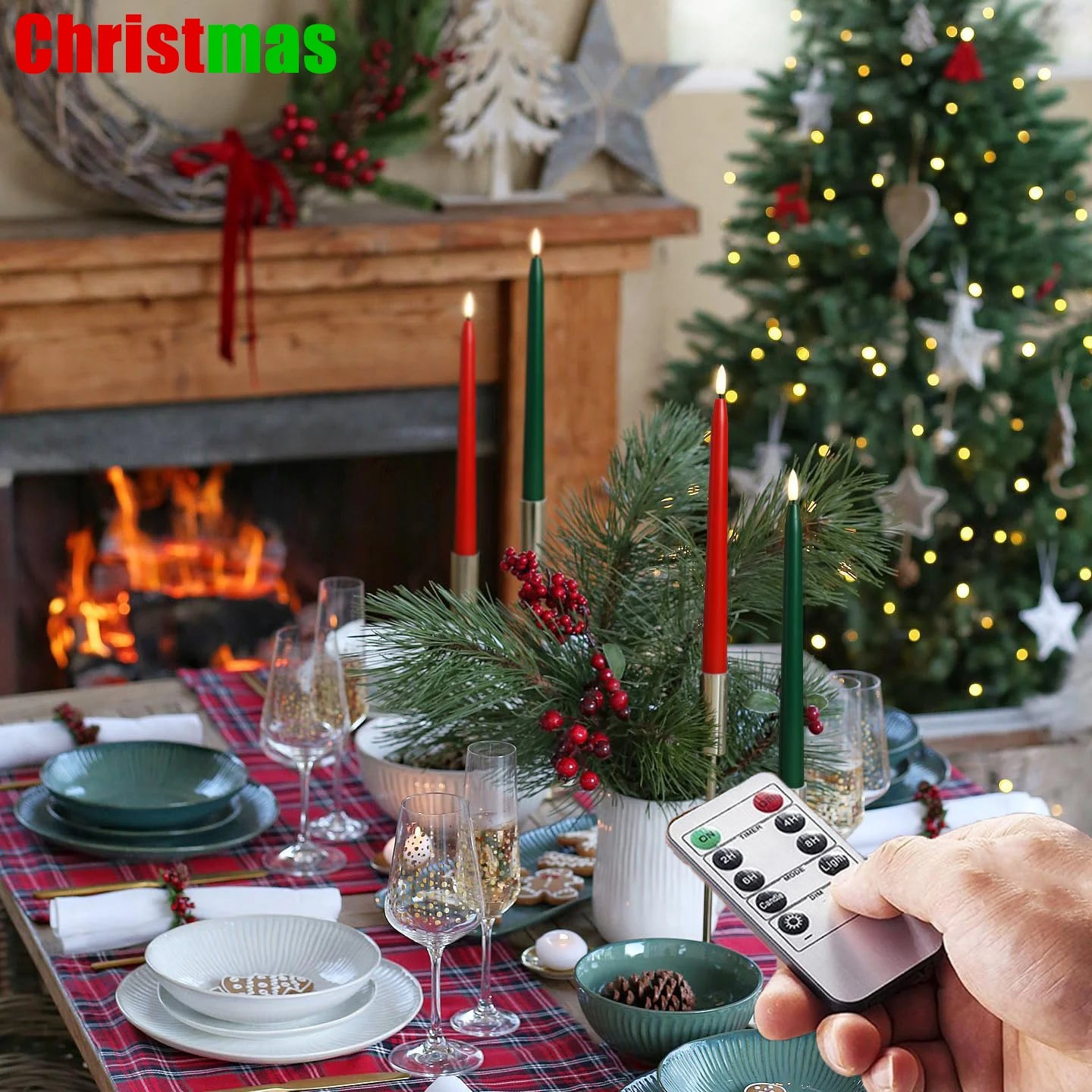 24 PCS Set with Remote Control LED Taper Candles Artificial Black Flameless Flickering Candle Christmas Lights Home Birthday Wedding Candles Battery