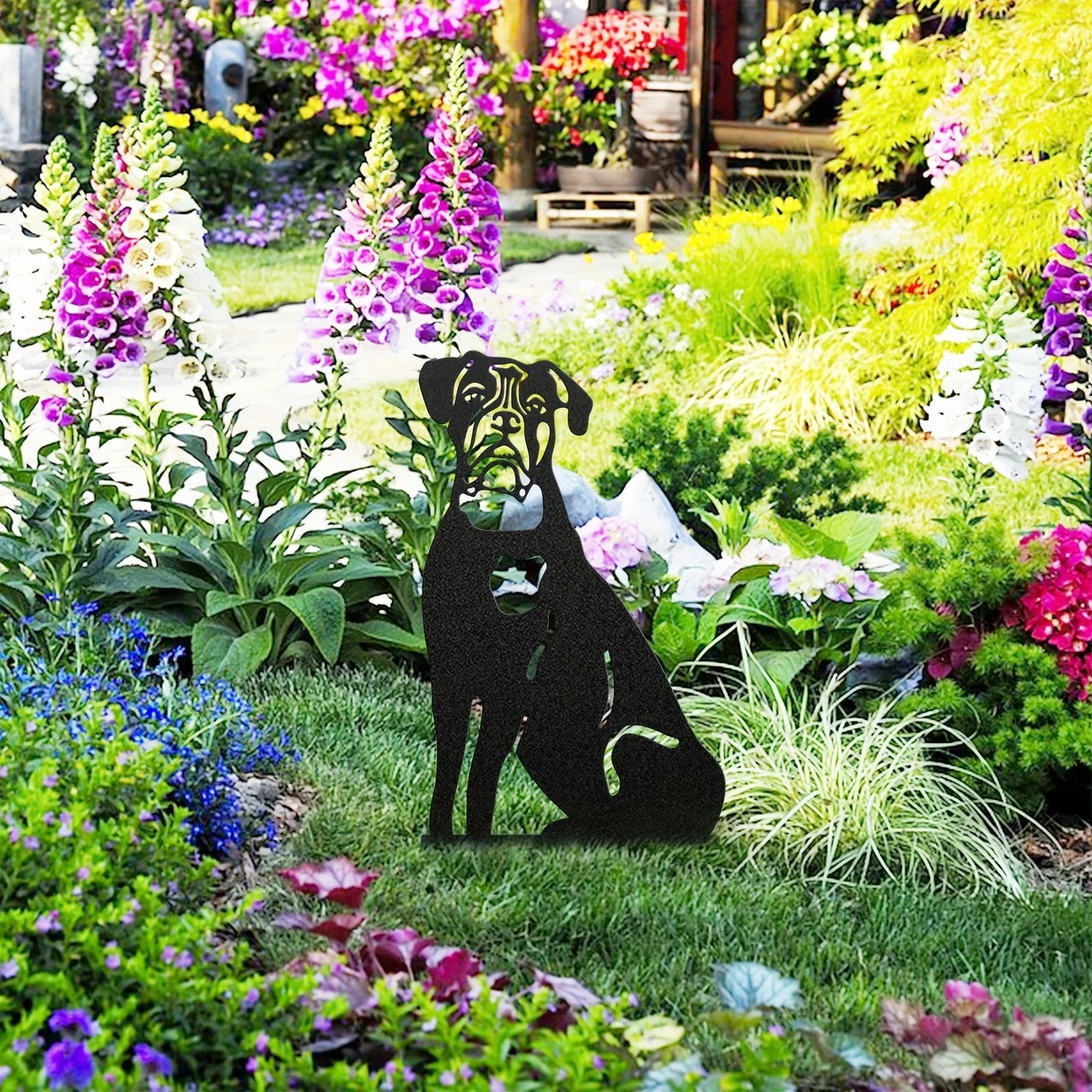 Dog Metal Art Garden Statues French Bulldog, Festival Decorations & Yard Decor 1PC Doberman Pinscher Backyard Lawn Stakes