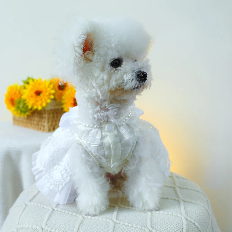 White Pearl Dog Wedding Dress Bridal Wedding Costume Puppy Princess Dresses for Small Dogs Luxury Clothes Pomeranian Chihuahua