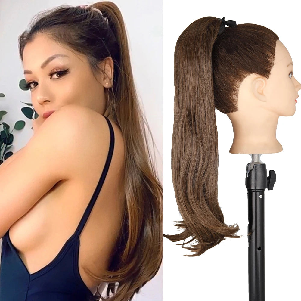 NEW  Synthetic Long Straight Wrap Around Clip In Ponytail Hair Extension Can Be Permed Heat Resistant Pony Tail Fake Hair