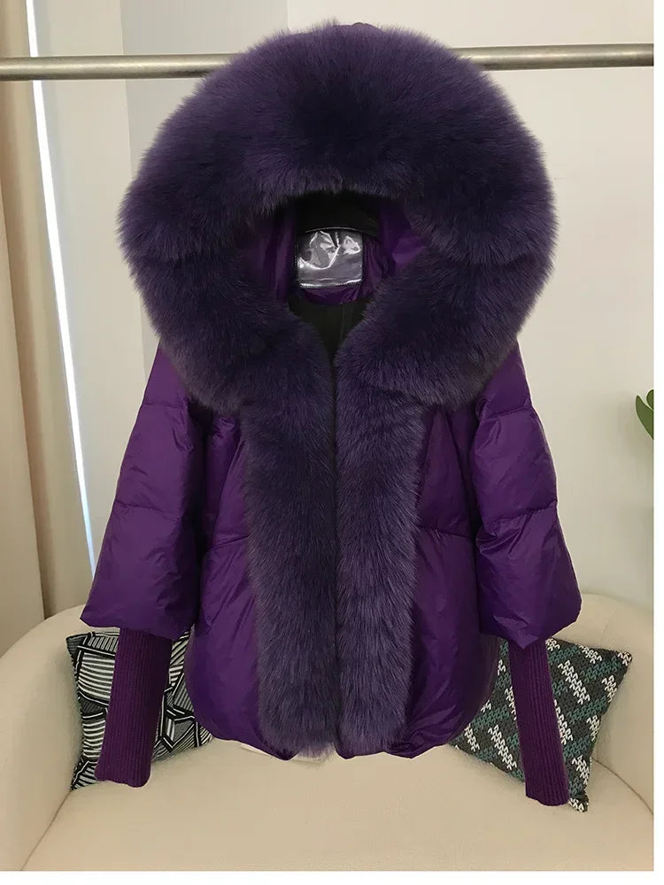 Winter Warm Snow Clothes Supplies Jacket Women Real Fox Fur Collar Hooded Natural Thick Warm Loose Oversize Duck Down Coat Streetwear Outerwear Female Girls Luxury Winter Fashion Clothing Products