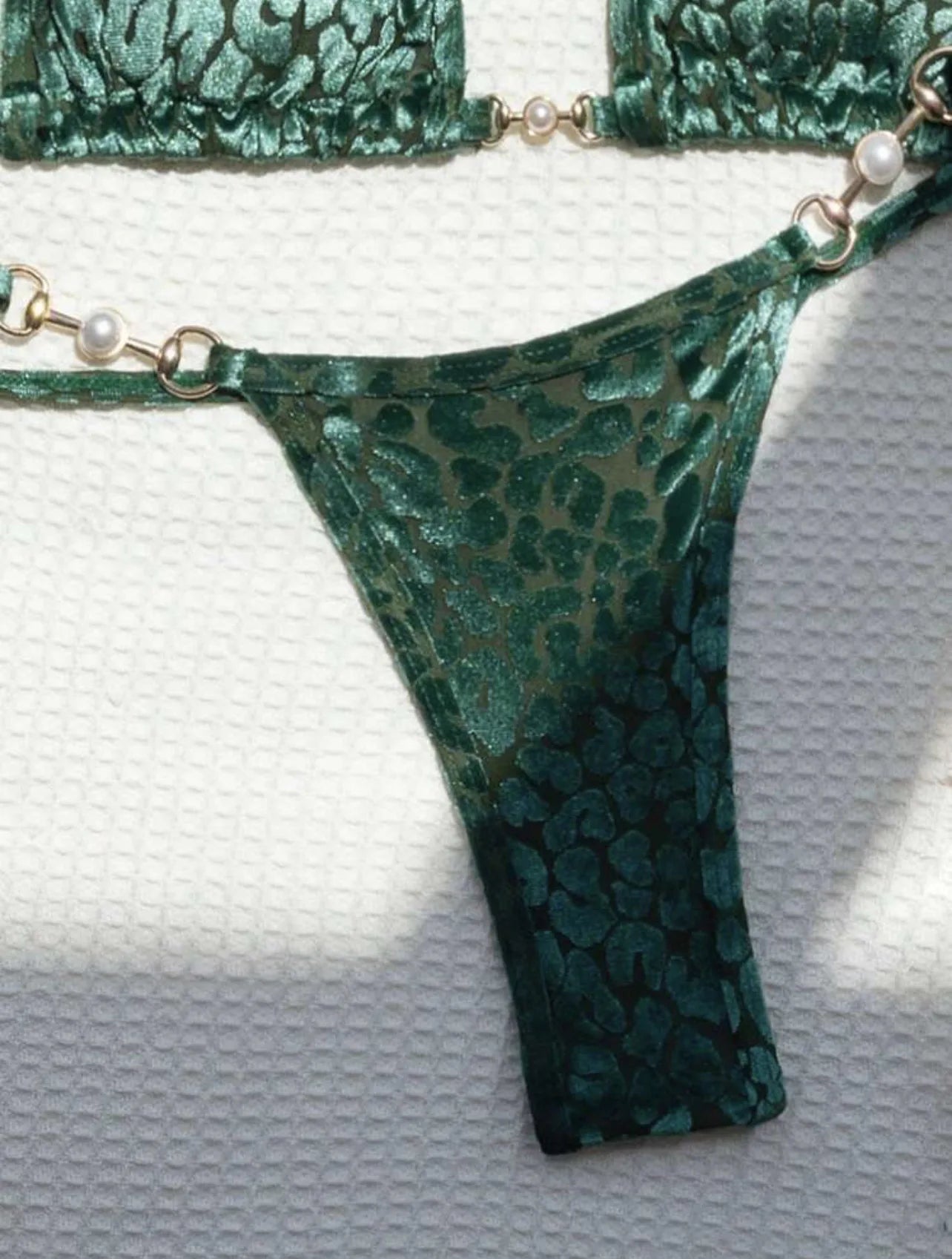 Brazilian Summer Women Leopard Pearl Bathing Suit Beachwear Thong Two Pieces Set Special Fabric Halter Neck Swimwear Bikini