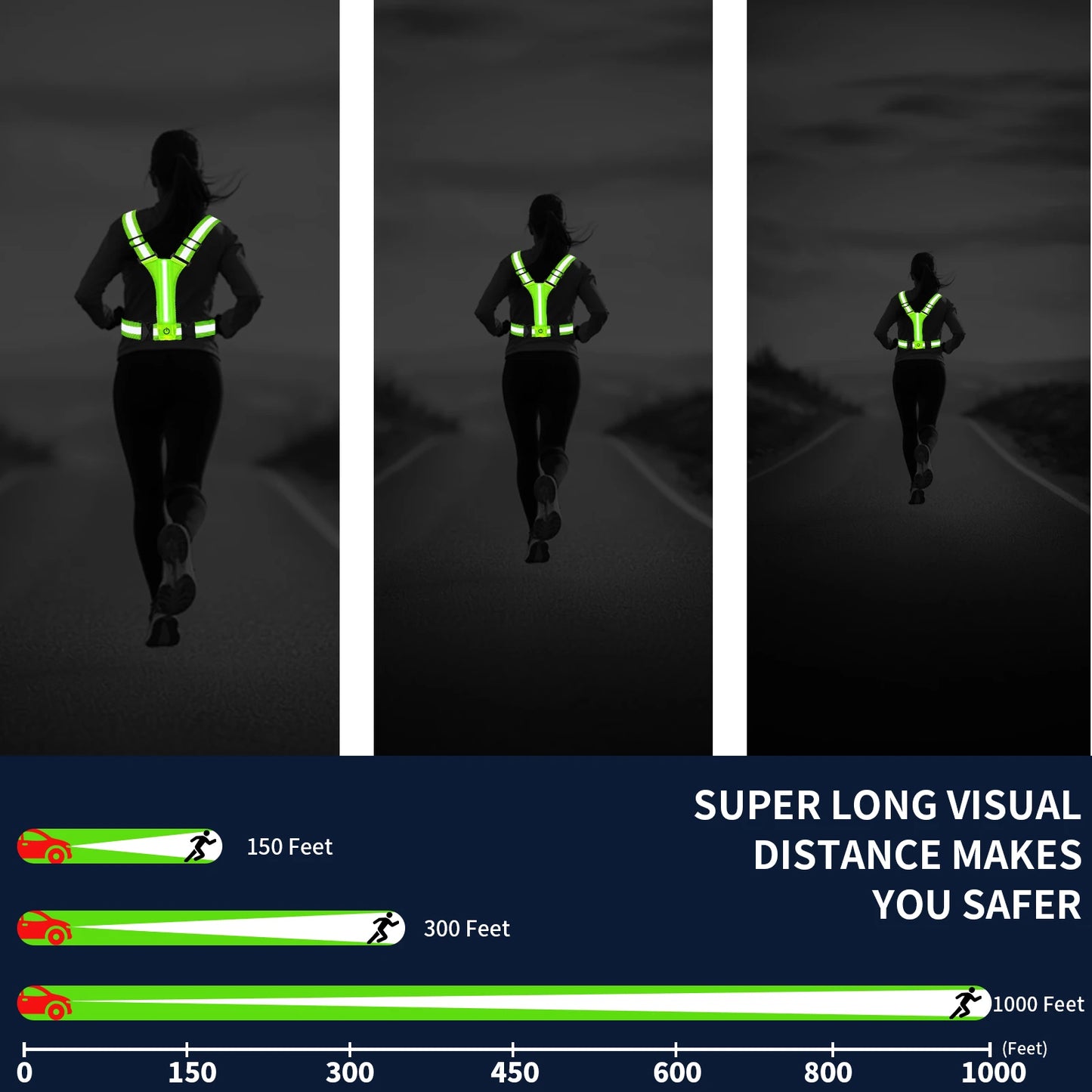 2 PCS Set 3 Colors Adjustable Reflective Security Vests Safety High Visibility Rechargeable Running Cloth For Outdoor Night Runners Cycling Sports