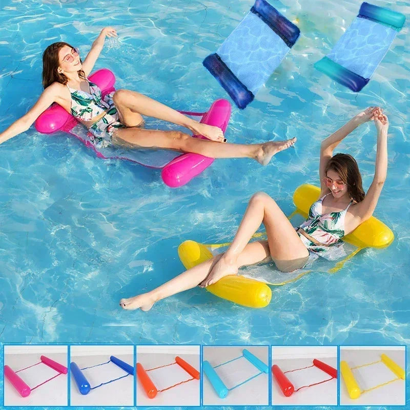 NEW Arrivals 2PCS Set 10 Colors/Styles Summer Pool Float Mat - Striped Inflatable Lounge Chair & Hammock for Adults Kids Water Sports Toys Home Swimming Pool Beach Inflatable Mattress