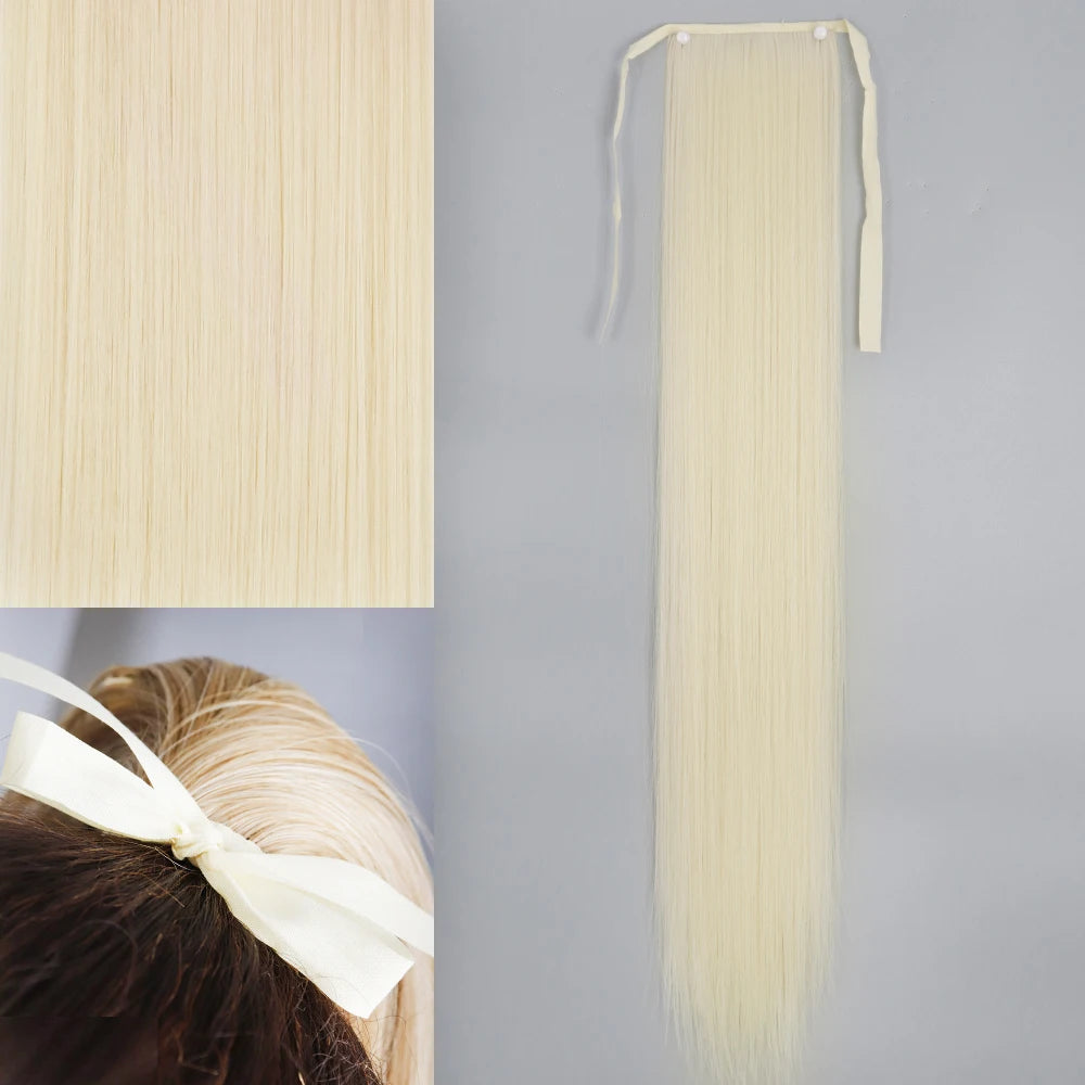 NEW  Synthetic Long Straight Wrap Around Clip In Ponytail Hair Extension Can Be Permed Heat Resistant Pony Tail Fake Hair