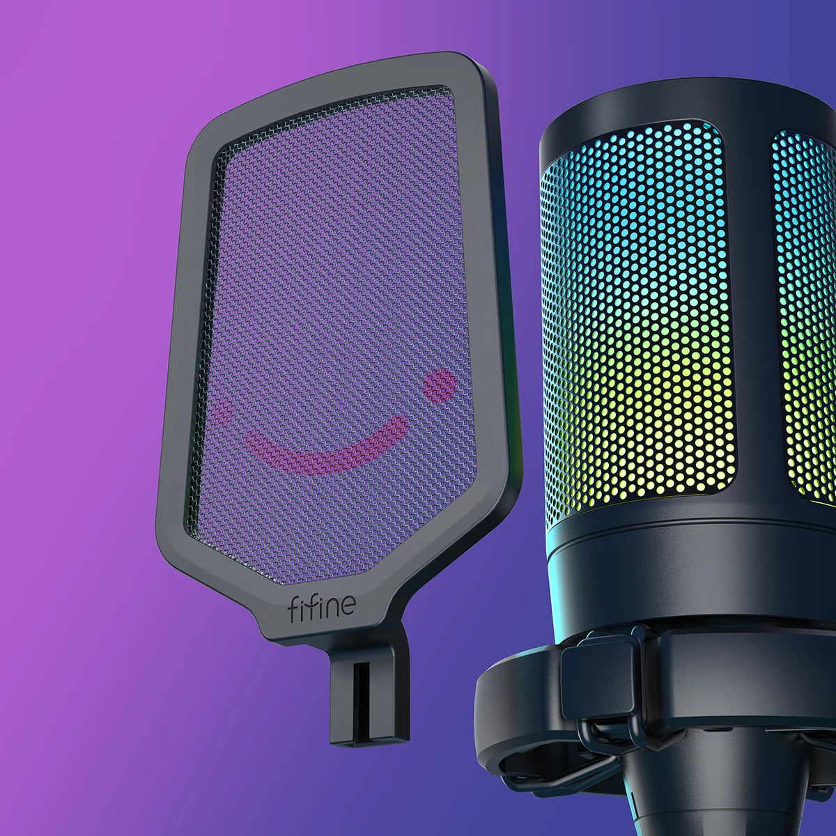 RGB USB Condenser Gaming Microphone, for PC PS4 PS5 MAC with Pop Filter Shock Mount&Gain Control for Podcasts ,Ampligame A6V