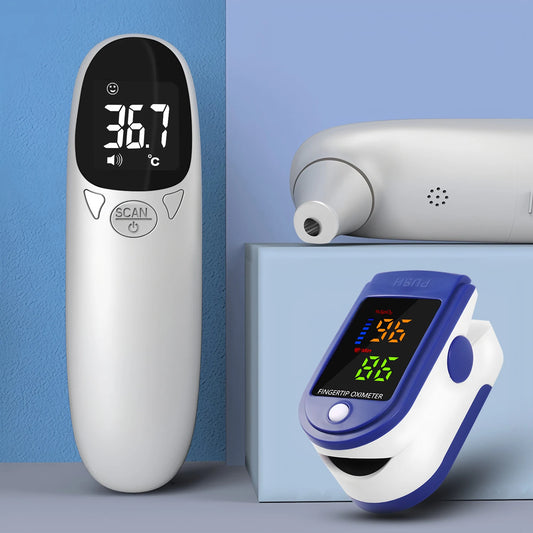 2 PCS Set Medical Infrared Thermometer Digital Non-Contact Body Thermometer for Child Adult Fever Measure Tool Or LED Mini Pulse Oximeter Health Care Supplies