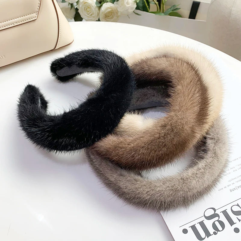 8 Colors  Hot Sale Women Luxury winter 100% Real Mink Fur Headbands High Quality Real Fur Hair Band Lady Fashion Hair Hoop Furry Gift
