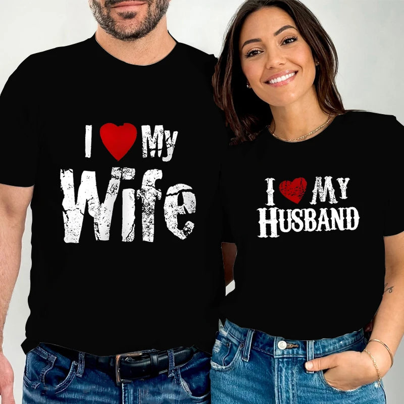 NEW Arrivals S-4XL I Love My Wife I Love My Husband Matching T-Shirt Men Women Vintage Fashion Trend Wife Husband Tee Honeymoon Sweet Lovers T-Shirt