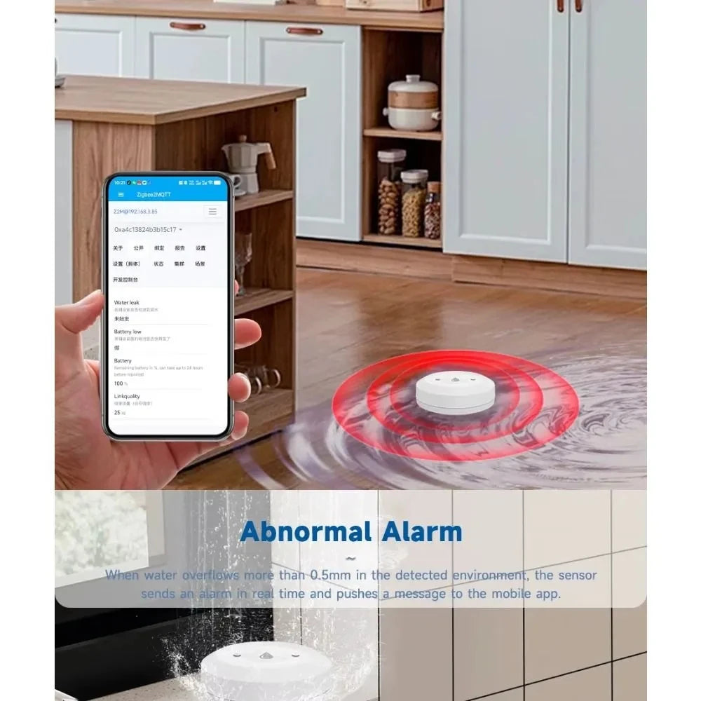 APP Control Zigbee 3.0 Water Leak Flood Detector Sensor with App Remote Monitoring for Kitchen Bathroom Compatible with Home Assistant