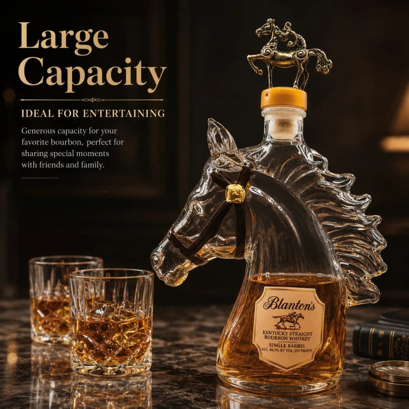 NEW  Blanton's Horse Head Shaped Crystal Whiskey Decanter, Luxury Bronze Horse Rider Stopper Liquor 400ml Bottle, Kentucky Bourbon Spirits Storage Home Bar Pubs Night Club Barware Accessories