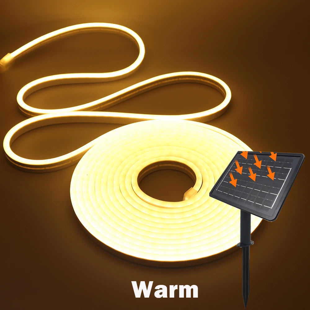 NEW 10M DC24V Solar LED Neon Strip Light Waterproof Warm White Blue Red Pink 6x12mm 2835 120LEDs/m Flexible Neon Rope Light Garden Decor