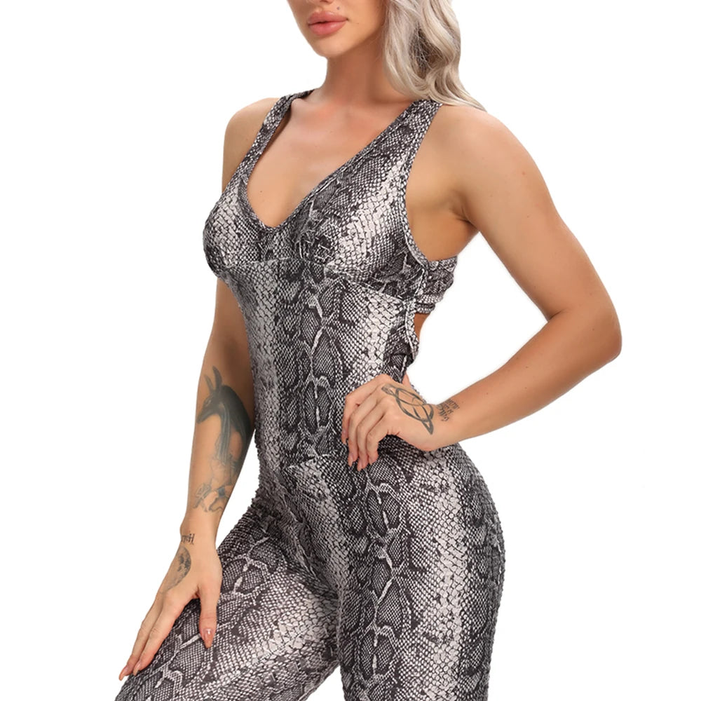 Leopard Yoga Set Fitness Women Jumpsuit Sexy Sleeveless Tracksuit One Piece Sports Leggings Gym Backless Workout Sportswear