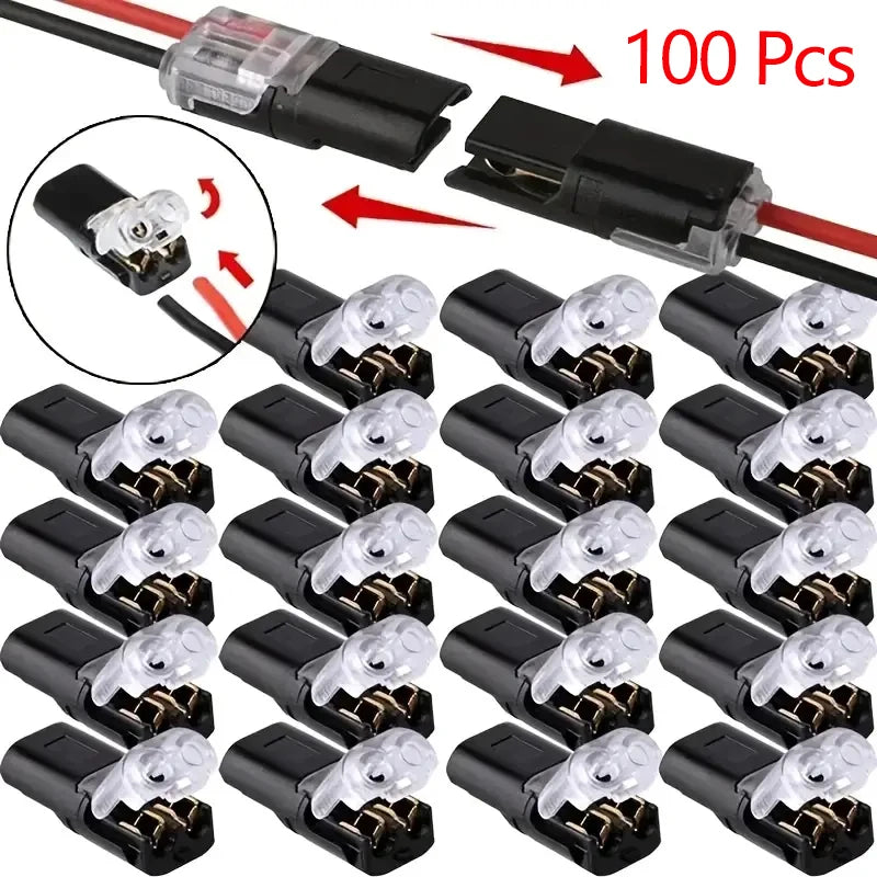 100 PCS Set H2 2-Pin Pluggable Wire Connectors, Nylon Insulated Copper Quick Connect Terminal Blocks, Suitable for Low-Voltage Cables, No Power Mode Required, No Electronic Components