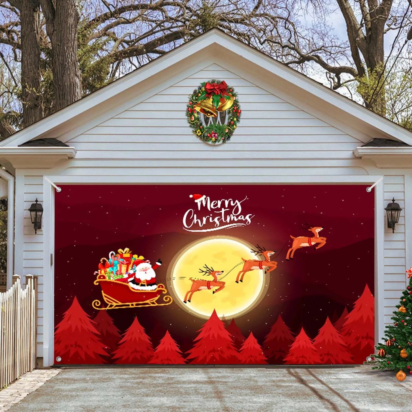 Christmas Decoration Outdoor Garage Door Banner Merry Christmas Garage Door Cover Home New Year Decor Backdrop Wall Background
