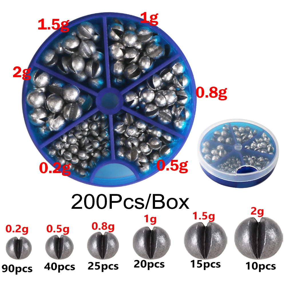 100-500 PCS Set Split Shot Alloy Fishing Weights 0.06g-5g Removable Clip On Sinkers Portable Box Freshwater Saltwater Fishing Tackle Sea River Lake Fishing Tool Sets