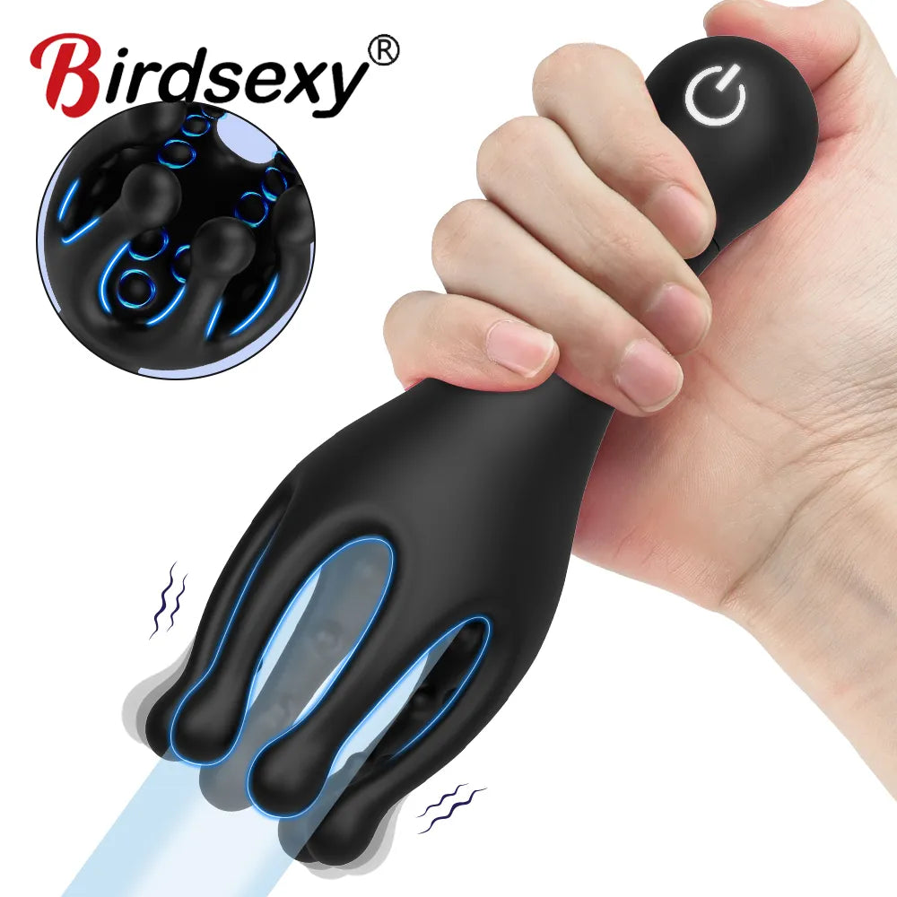 Adult Male Glans Stimulate Massager 10 Modes Penis Delay Trainer Vibrator Rotate Masturbator Automatic Oral Climax Sex Sex Toy For Men