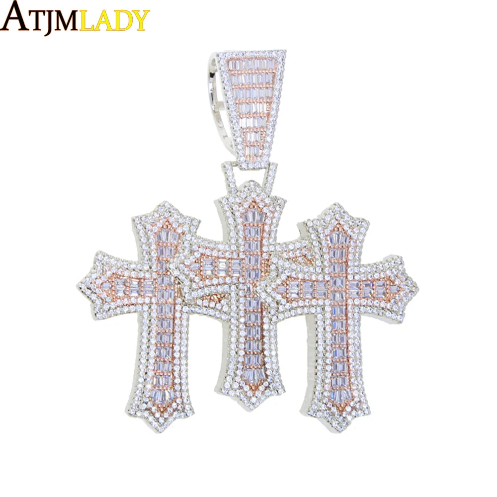 New Iced Out Cross Pendant Necklace For Women Men Bling Prong Setting Cubic Zirconia Cross Charm Luxury Hip Hop Fashion Jewelry Accessories.