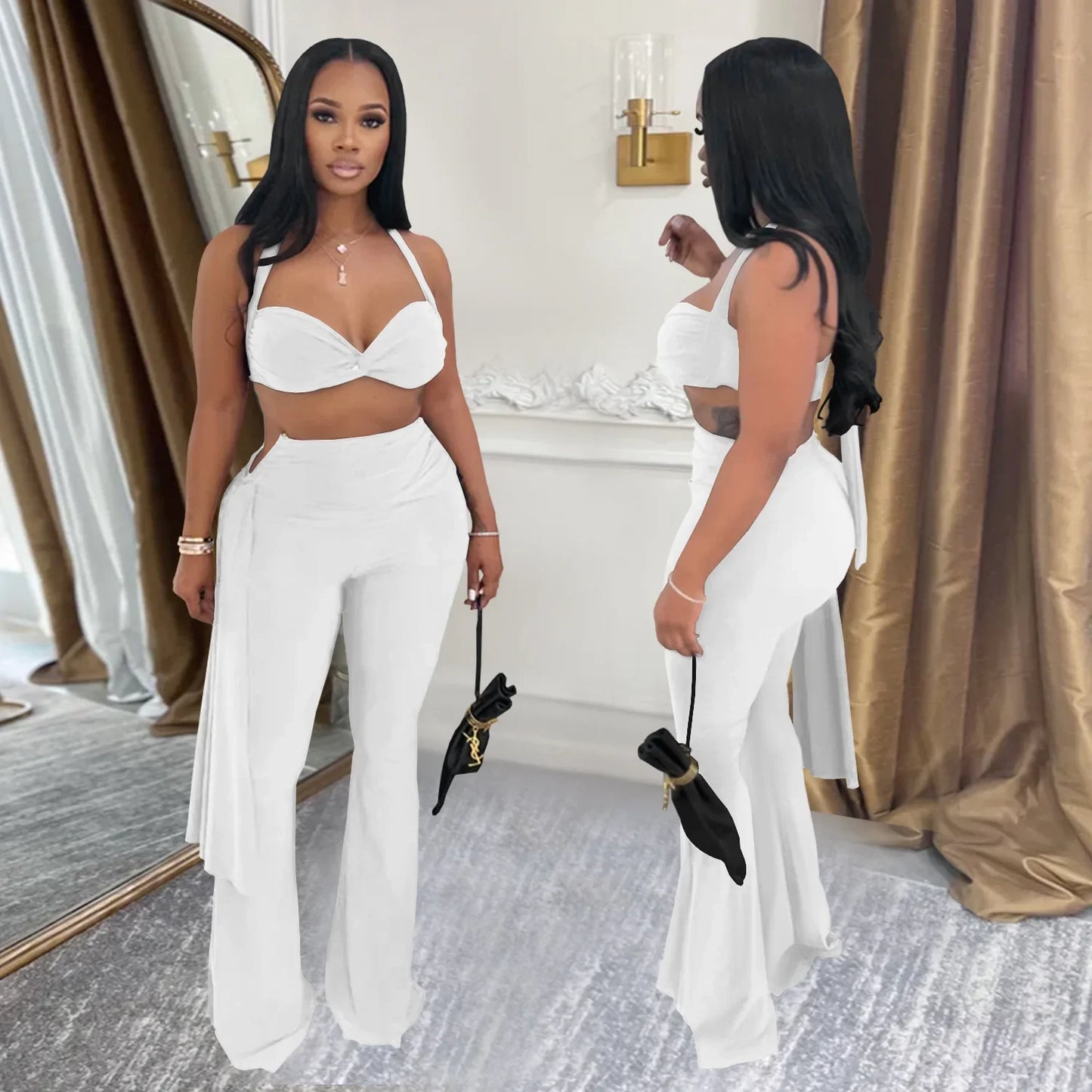 2 PCS Set S-2XL Fashionable C7485 Cross-Border Sexy Summer Strapless Long Pants Set Women's Polyester Fiber Clothing