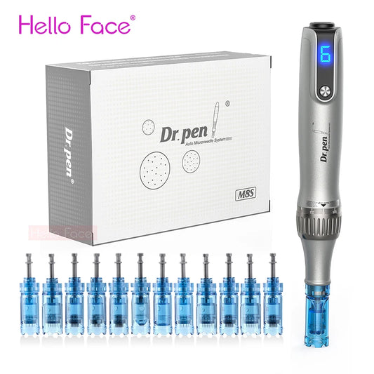 NEW Set Face Eyes Lips Tightening Lifting Rejuvenation Ultima M8S Wireless USB LCD Digital Screen Professional Derma Pen with 12 Needle Microneedle Anti Backflow Micro Pen 0.25 MM Needle Length Ladies Beauty Salon Tools Set S