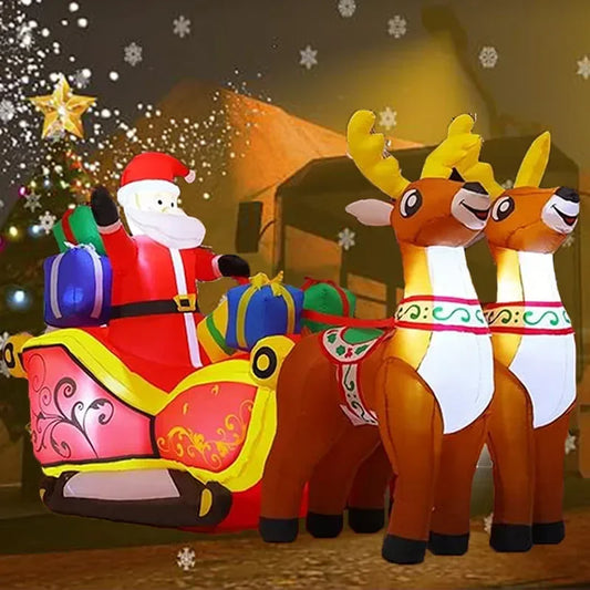 2.1m Length Christmas Decoration Inflatable Toy Santa Reindeer Sled with LED Lights Indoor Outdoor Garden Party Scene Ornament Decoration Supplies Products