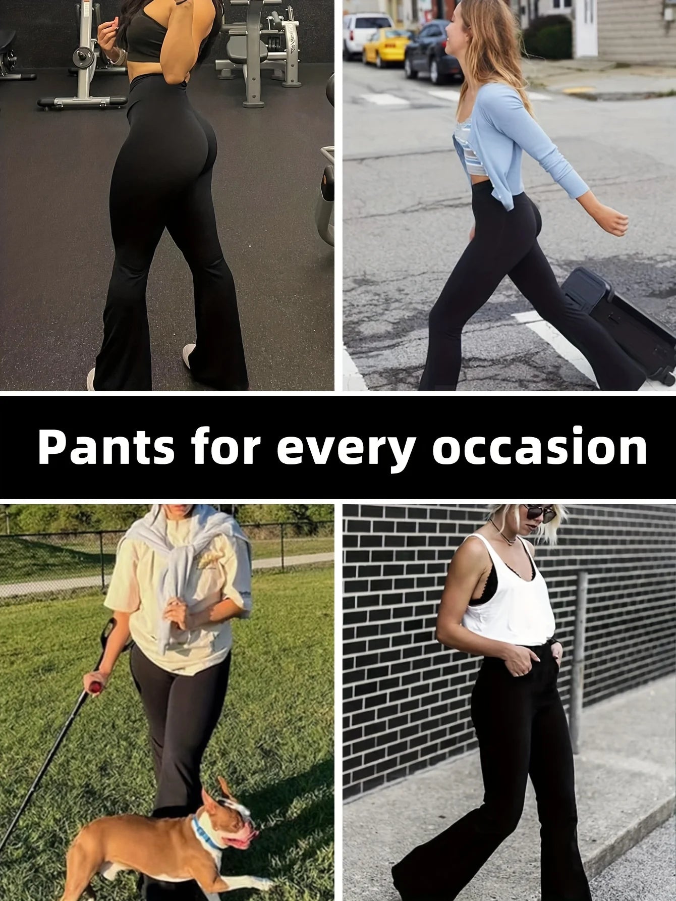 S-XL Size Women's High Waisted Black Bell Bottom Pants - High Elasticity, Lightweight, Breathable Yoga and Dance Pants, Outdoor Running Hiking Female Sports Apparel Supplies