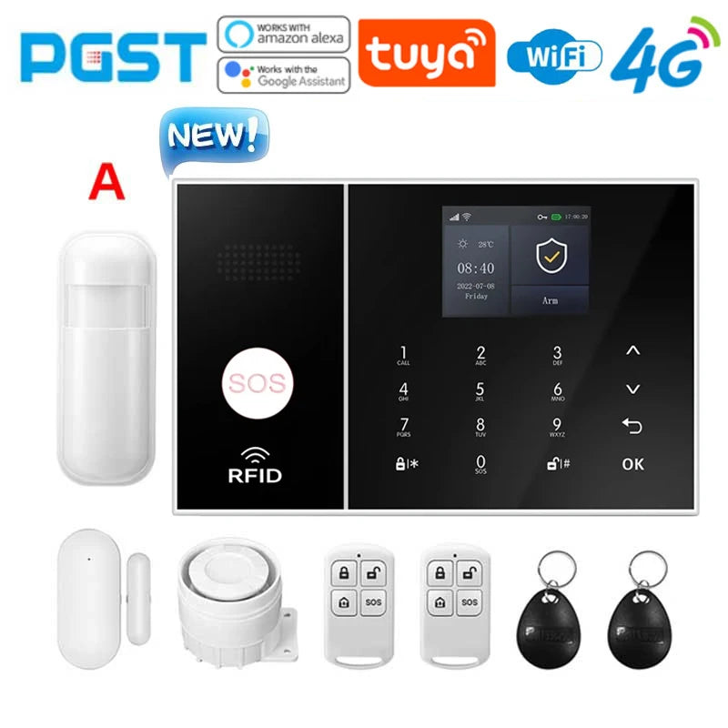 NEW HOT SALE 4G PG108 TUYA APP Control Alexa Voice Google WI-FI Support Home Alarm Anti-Theft System Smart Life APP Camera  SOS One Click Help Wireless Safe Security for House Villa Business Shops 433MHz