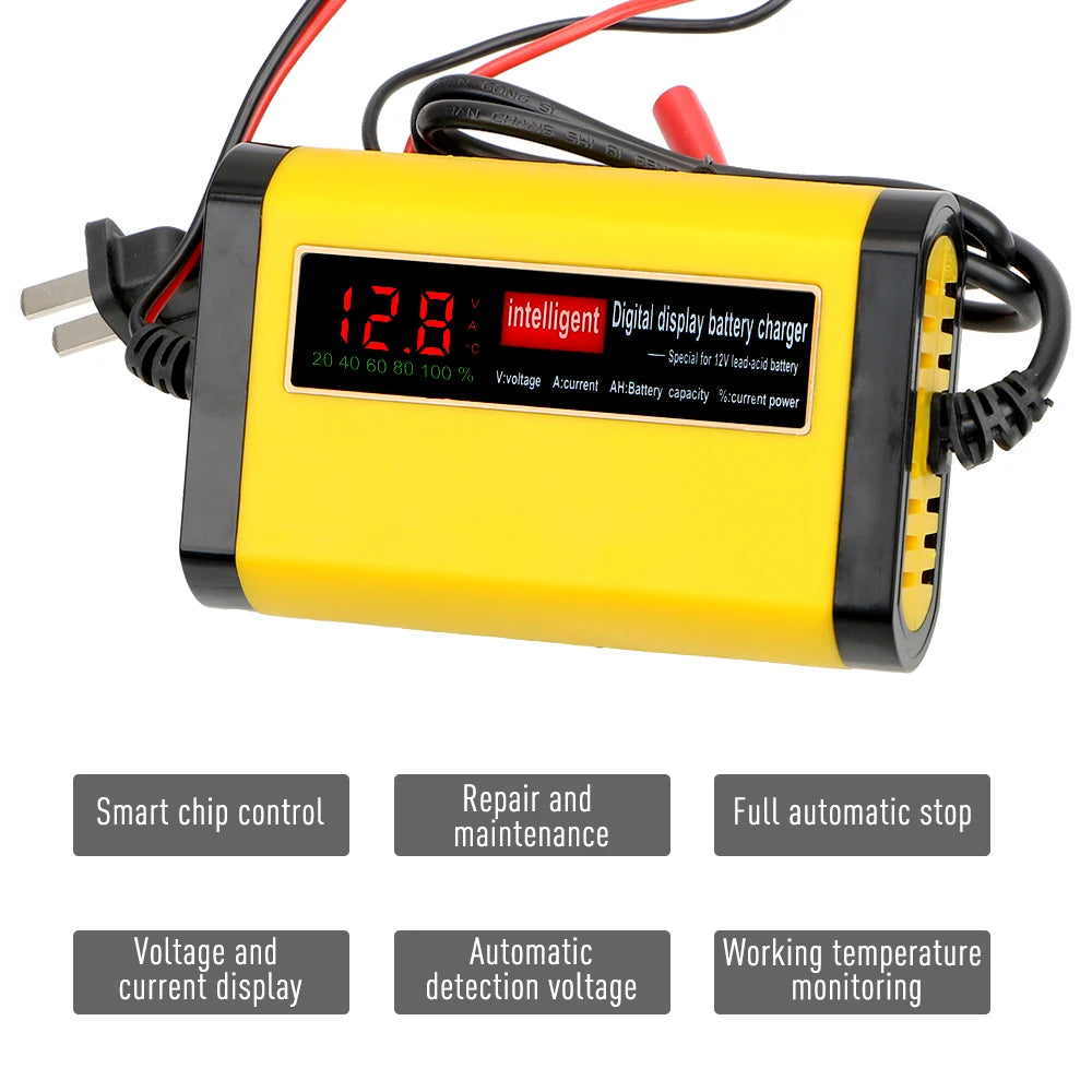 Full Automatic Car Battery Charger Digital LCD Display 2A Fast Charging 3 Stages Lead Acid AGM GEL Battery-Chargers