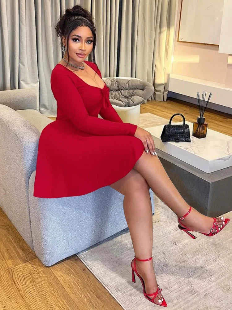 UK XL-5XL (18-26) Plus Size Purple Black Red Color For Sexy Curvy Women Dresses Sexy Squared Collar Top Bodycon High Waist Long Sleeve Dress Drop Spring  Summer Evening Night Clubwear Outfit