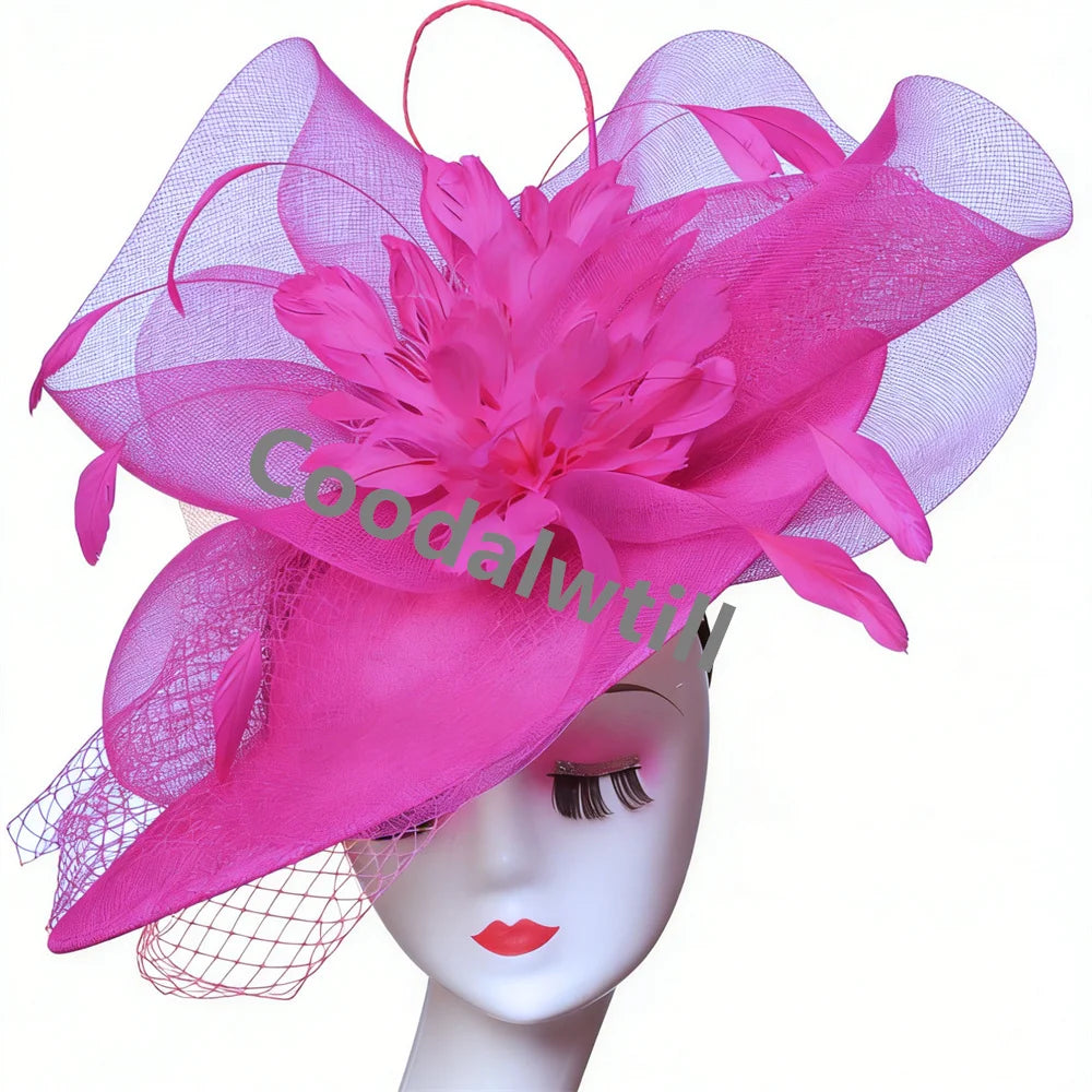 22 Colors Big Kentucky Fascinator Veils Hat Women Ladies Race Headpiece Bride Evening Wedding Party Royal Ascot Millinery Cap Mesh  French  Chapeau Opera Concert Red Carpet Luxury Hats