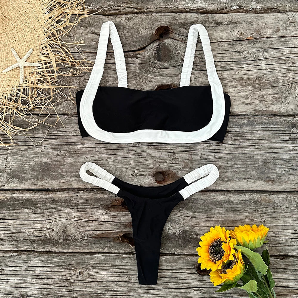 2024 New Sexy Low Waist Bikini Set Push Up Solid Thong Swimwear Women Swimsuit Beachwear Bathing Suits biquini Summer